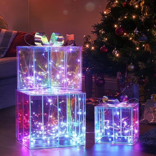 GlobaLink 3er LED Geschenkboxen Weihnachten, Bunt Weihnachtsdeko mit...