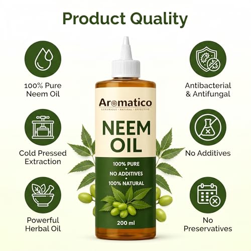 Image of AROMATICO Cold Pressed Neem Oil for Hair & Scalp Health - Neem Hair Oil for Dandruff, Scalp Itching & Hair Growth | Also for Skin Care & Plants | 200ml