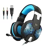 XINKSD Stereo Over-ear Gaming Headset with 7 Colors Breathing LED Light and Microphone - Blue