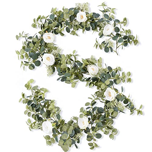 Generic Weihnachtskranz, künstliche Kameliengirlande, 2 m, künstliche Pflanzen, künstliche Eukalyptus-Rankengirlande zum Aufhängen für Hochzeit, Zuhause, Büro, Party, Garten, Handwerk, Kunstdekora