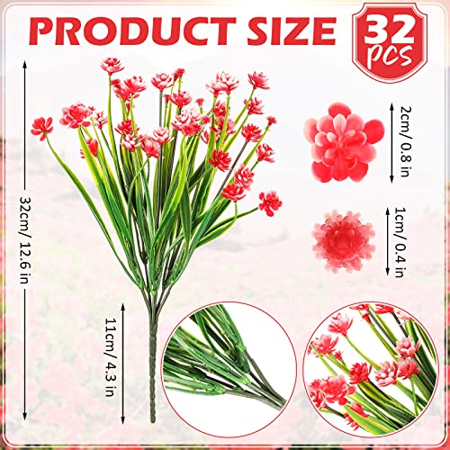 32 Pcs Daffodil Artificial Outdoor Flowers Uv Resistant Artificial Outdoor Plants Fake Plastic Flowers For Decoration Faux Shrubs Plants For Garden Porch Window Box Wedding Home Farmhouse Decor (Red) #TOP1