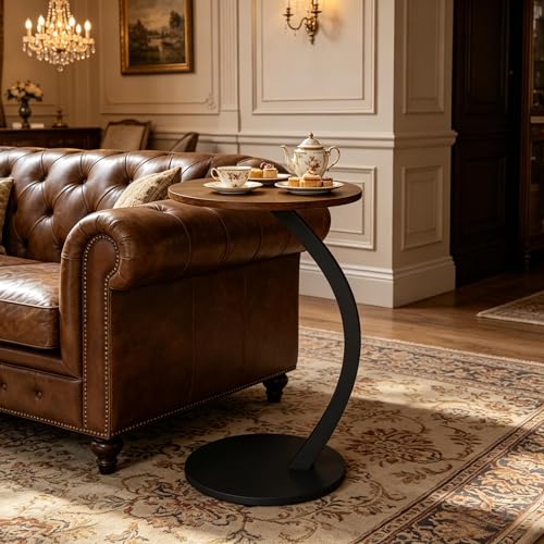 Mesa auxiliar en C negra de 40x64.5 cm para sofa o cama 2