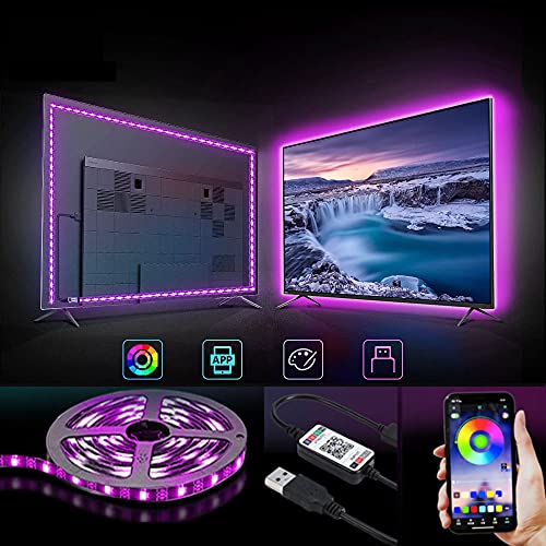 Guezuvoru 5m Tiras LED TV USB Luces Retroiluminación con Control App Control , RGB 5050 para fondo de para TV de 35-60 Pulgadas, Autoadhesiva para Cine en Casa, Cocina, Dormitorio, Sala de Estar Cover