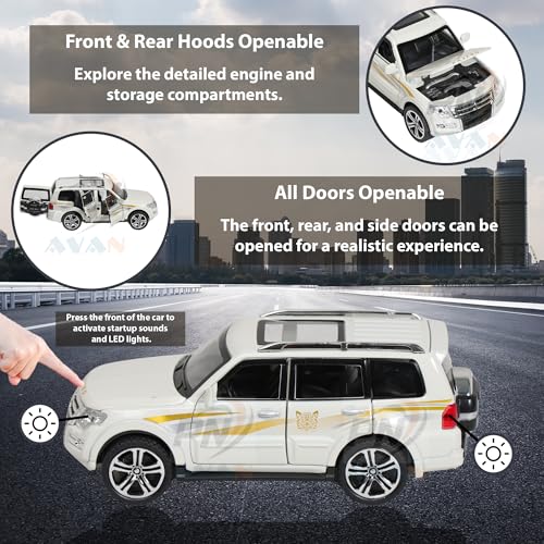 Image of Alloy Metal Pull Back Die-cast Car 1:32 White Pajero Model with Sound & Music, Toy Cars for Kids Durable and Fun Gift for Boys and Girls