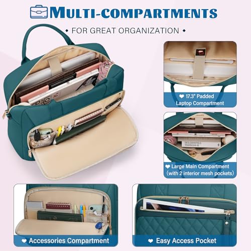 Image of RAINSMORE Laptop Bag 17.3 Inch Briefcase for Women Waterproof Computer Messenger Shoulder Bags Large Laptop Case for Work Business Office Travel College, Dark Green