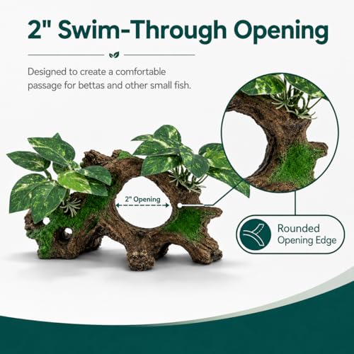 Image of Aquarium Decorations Cave Silk Aquarium Plants Betta Fish Tank Decor Ornament, Soft & Safe Fish Tank Accessories, Goldfish Bowl Decor Artificial Driftwood