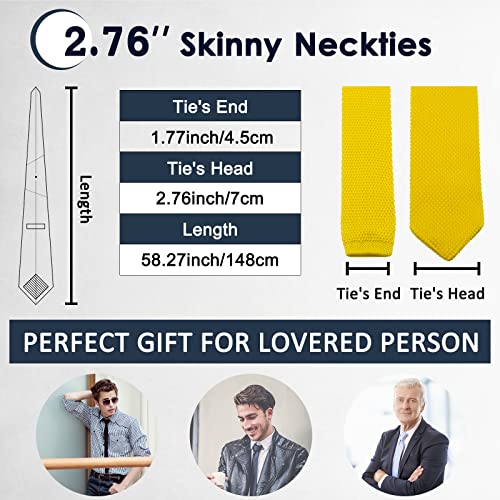Image of Mantieqingway Pointed Knit Ties for Men Pure Color 2.76'' Skinny Neck Tie Formal Business Knitted Tie for Daily Wedding Party