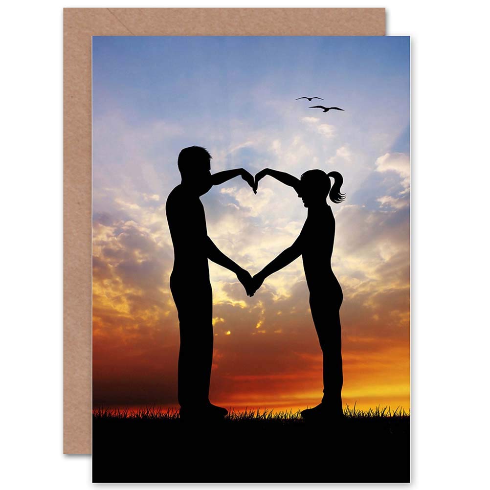 Sunset Love Couple Silhouette Blank Greeting Card With Envelope