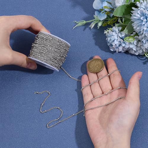 PH PandaHall 15m Satellite Chain Roll 2mm Stainless Steel Metal Chain Satellite Ball Beaded Cable Link Chains Bracelet Necklace Curb Link Chains Bulk Spool for Jewelry Making DIY Craft by PH PandaHall - Image 3