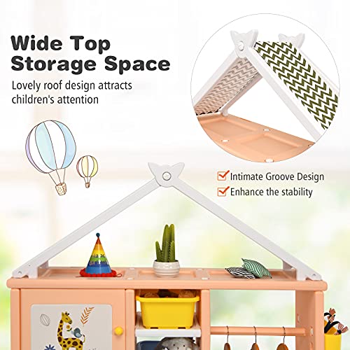 Costzon Kids Dress Up Costume Storage Closet, Children Pretend Dresser Wardrobe Closet W/Bins, Shelves, Side Baskets, Hanging Armoire Closet Costume Organizer Center For Kids Room Bedroom (Pink) #TOP5