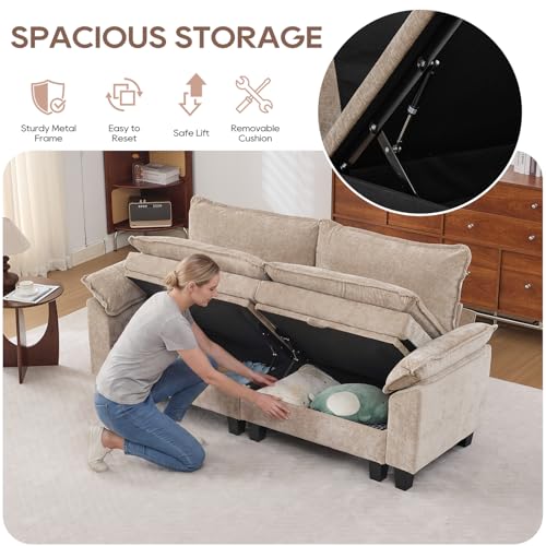 Image of IPKIG 82.3 inch Modular Cloud Couch with Storage, U Shaped Sectional Sofa with Ottoman & Pillow, Chenille Deep Seat Sectional Couches for Living Room, Apartment, Khaki