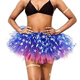 REETAN Ballet Tutu Skirt Tulle Elastic Dance Skirt Six-Layered Tutu Skirts Fashion Costume for Women and Girls (Red,White,Blue,Star)