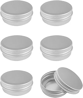 6 Pcs 1 Oz Aluminum Tin Cans, Screw Top Aluminum Tin Jar, Round Tin Travel Cosmetic Containers, 30ml Aluminums Tin Jar Refillable Containers for Storing Spice, Candie, Cream, Makeup Cosmetic