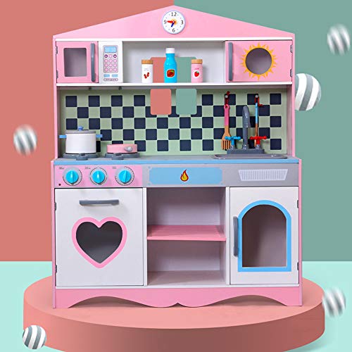 Cocina Madera de Simulación, Juego Rol Para Niños Con Estufa, Horno, Ganchos, Fregadero Extraíble Y Estante de Almacenamiento, Sonido Clic Realista, Juego Educativo Para Niños, Niñas, Niños Pequeños