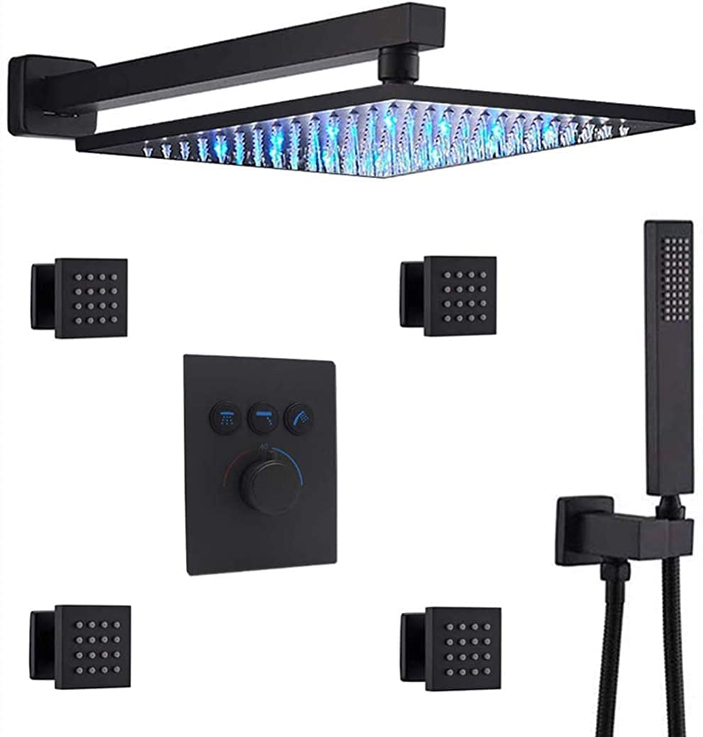 Ensemble de douche avec système de douche thermostatique mural et jets noirs