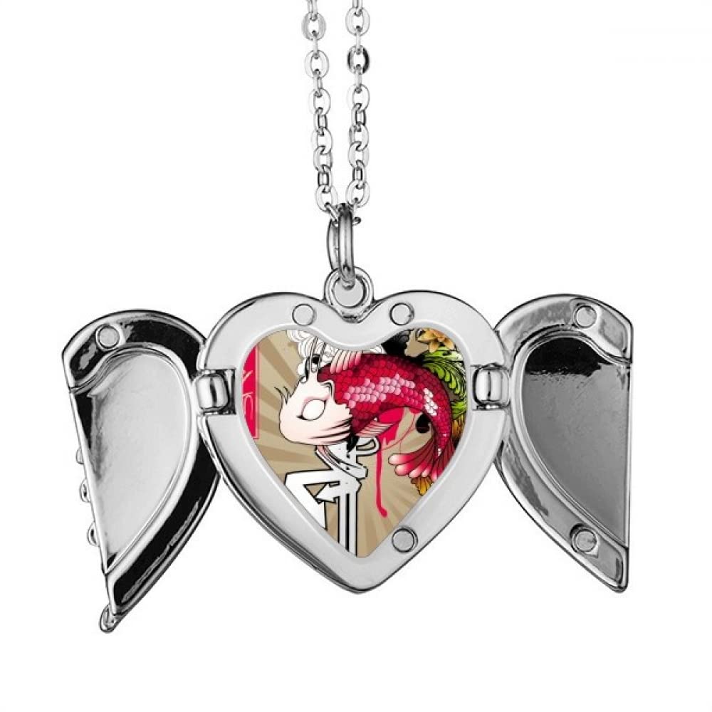 Japan Carp Waves Pattern Angel Wings Necklace Pendant Fashion Gift