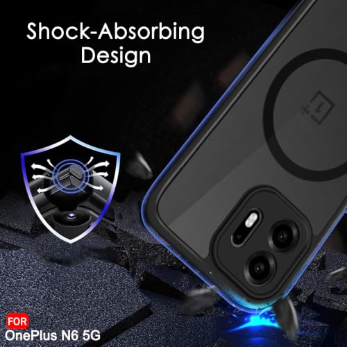 Image of TheGiftKart Hybrid Shockproof Back Cover Case for OnePlus N6 5G Compatible with MagSafe | Camera Protection Module | Hard Back Case for OnePlus N6 (PC & TPU, Translucent Smoke Matte Back, Black Sides)