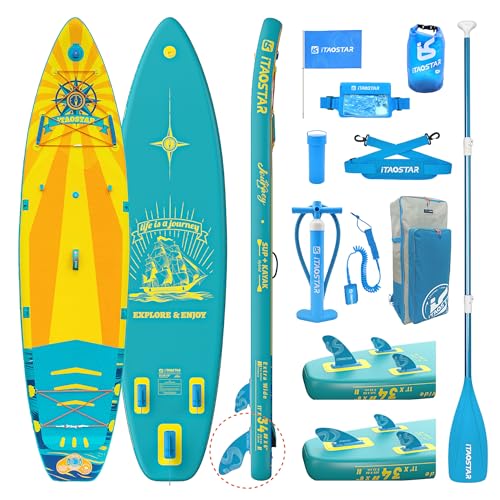iTAOSTAR J05A 34' Extra Wide Paddle Board for Better Balance, Inflatable Paddle Boards for Adults/Youth of All Skill LevelsSturdy SUP Board w/Premium Gears