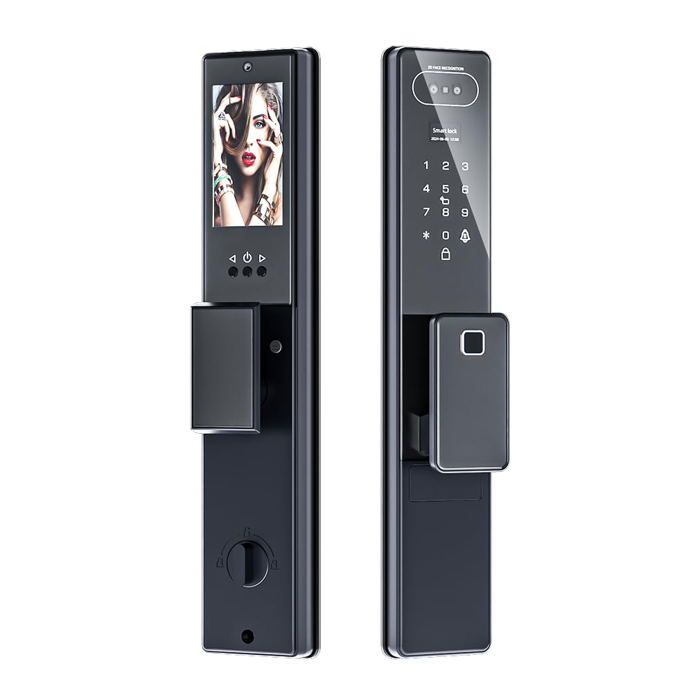 PohaytipeSmart Lock with active intercom 3D face recognition, Fingerprint Door Lock,WiFi Lock Jlink APP Control,Biometric Door Lock R/L Adjustment for Airbnb,Home, Hotel, Office(LS01,GRAY)