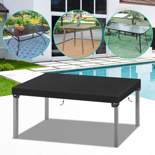 Kovshuiwe 150x90x15cm, schwarze Gartentischabdeckung, Terrassentischabdeckung, Gartenmöbel-Abdeckung, für den Innen- und Außenbereich, wasserdichte Tischdecke, 420D Oxford-Gewebe