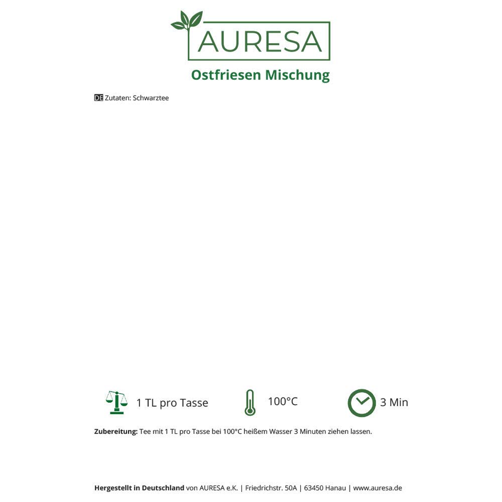 AURESA Schwarztee Ostfriesen Mischung | Assam, Java und Ceylon Tee | Vollmundig, würzig und malzig