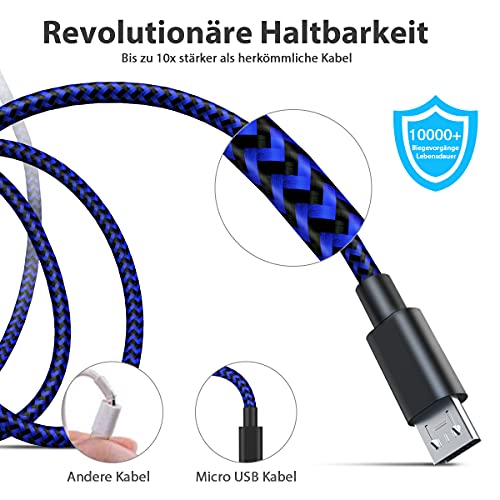 6amLifestyle Cable de Carga para Mando de PS4, Cable de Nylon Trenzado Extra Largo Micro USB 2.0 de Sincronización de Datos Compatible con Playstaion 4, PS4 Slim/Pro, Xbox One S/X Controller - imagen 3