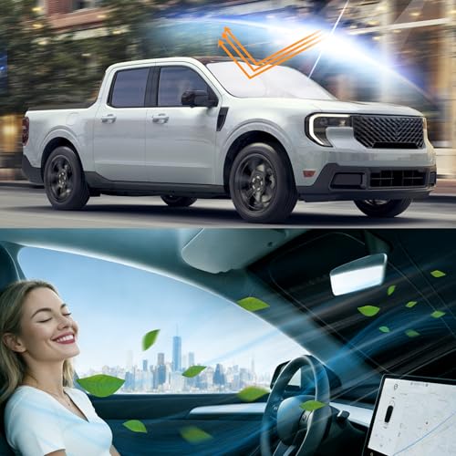 Image of Windshield Sun Shade for 2022-2026 Ford Maverick Hybrid XL XLT Lariat Truck | Foldable, Full covered for windshield, Block UV Rays, Heat Reduction, Easy to install, Keeps Car Cooler