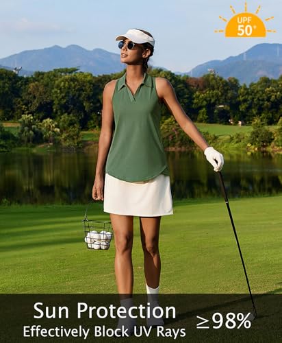 Image of PINSPARK Womens Golf Shirt UPF 50+ Sleeveless Collared Shirts Quick Dry Tennis Polo V-Neck Racerback Athletic Workout Tank