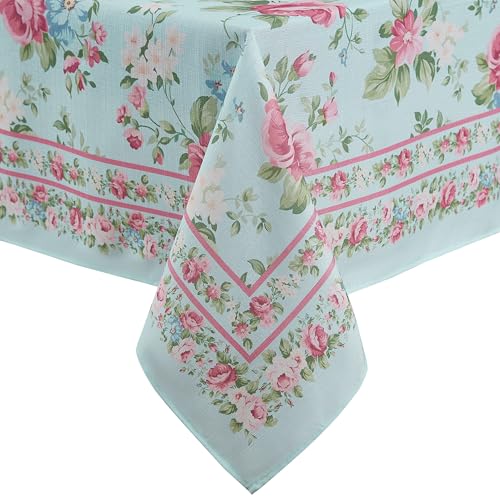 Elrene Home Fashions Spring Summer Vintage Floral Garden Cottage Border Fabric Rectangle Tablecloth, 52'x70'