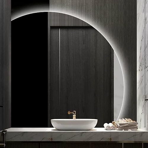 Miniatura 2 de Espejo de pared para baño, sin marco, regulable, medio círculo, espejo de baño para pared, espejo de tocador inteligente antivaho con interruptor