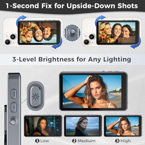 Image of Phone Vlog Selfie Monitor Screen, Magnetic Vlog Selfie Monitor Screen, Wireless Back Camera Monitor for Vlog Live Stream TikTok, Compatible with iPhone 12-16 & Android(Black)