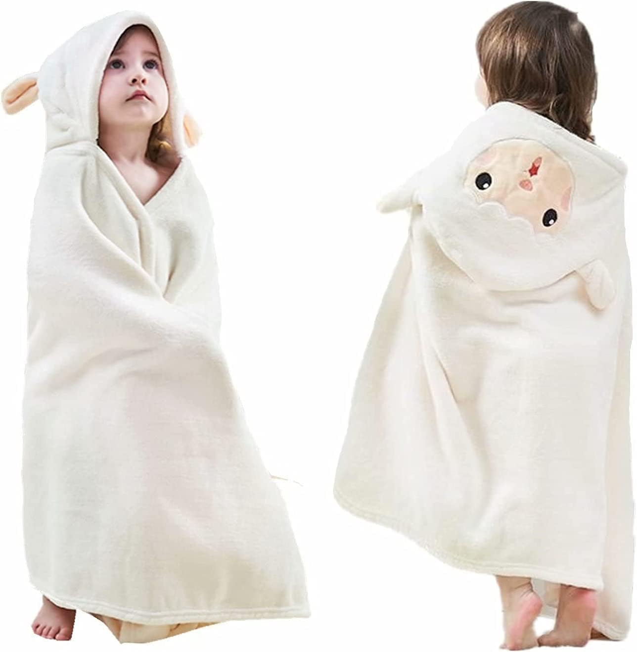 Hcosmy Baby Bath Towel Ultra Soft Hooded Towel Highly Absorbent Bathrobe Blanket Toddlers Shower Gifts for Kids 0-10 Years, Rabbit Design, 100% Cotton (White,5-10 years 88 cm)