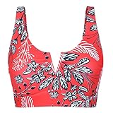 Mycoco Full Coverage Bikini Tops with Underwire for Women Sport Tankini Swim Suit Tops Compression Swim Top Crop Tankini Tops Only Red&White Floral US 6
