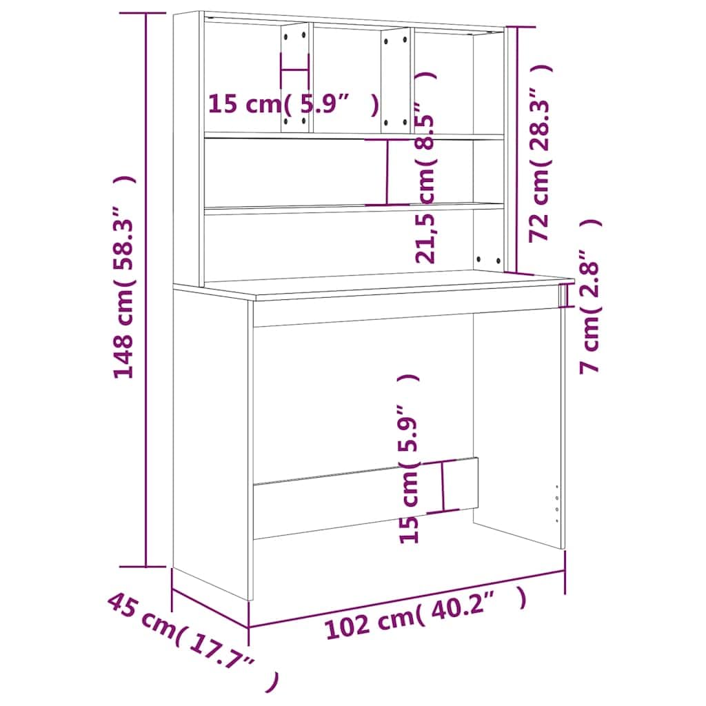 Scrivania con mensola nera, 102 x 45 x 148 cm, in legno, da ufficio, con vano portaoggetti e spazio per raccoglitori e documenti