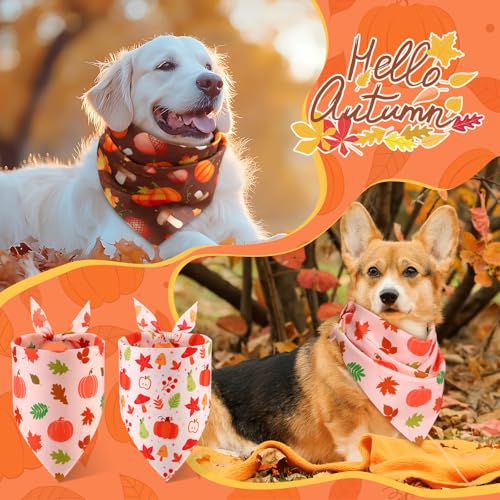 Image of Abbylike 50 Pcs Fall Dog Bandanas Bulk, Autumn Harvest Pumpkin Pattern