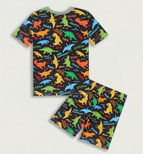 Joonberry Toddler Kids Soft Bamboo Viscose Short Sleeve Top and Pants Cloth Set–2-Piece 2-8Y Boys Girls Outfit（Colorful Dinosaur,2Y — view 2