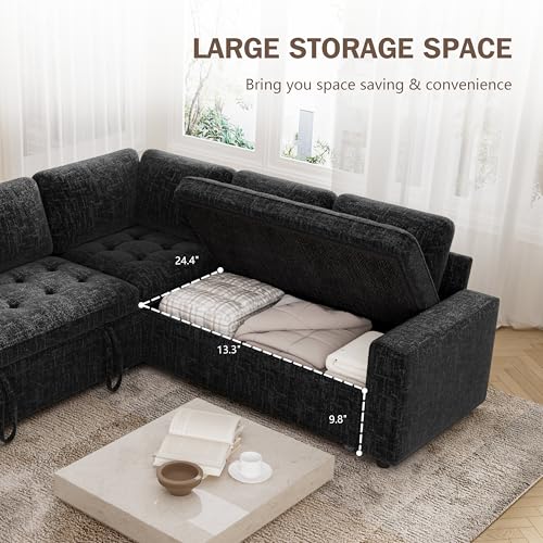 Vipbear Sectional Sleeper Sofa with Pull Out Bed, L Shaped 5 Seat ...