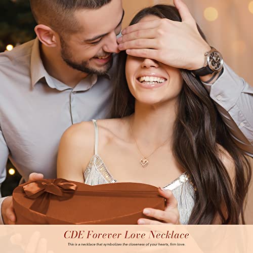 Cde Heart Pendant Necklaces For Women 18K Rose Gold Plated Jewelry For Girls 925 Sterling Silver Cubic Zirconia Necklace Jewelry Gifts For Mom Wife Girlfriend Her Valentine's Mother's Day Birthday Anniversary #TOP1