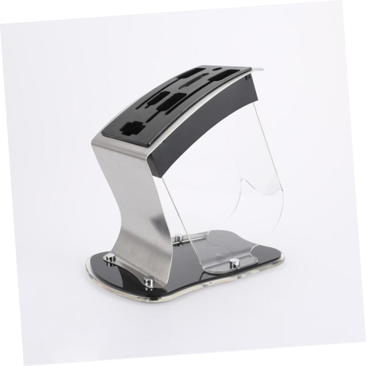 Slot Transparent Acrylic Knife Holder with Stainless Steel Base Tilt-style Organizer for Kitchen and Camping Anti-slid Design for Safe Storage