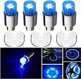 FICBOX 4 Pack Tire Valve Lights,Car Tires Bike Truck Golf Cart Wheel Assemblies Light up Air Neon Bicycle Motorcycle Tyre Valve Lights with 12 Extra Batteries (Blue)