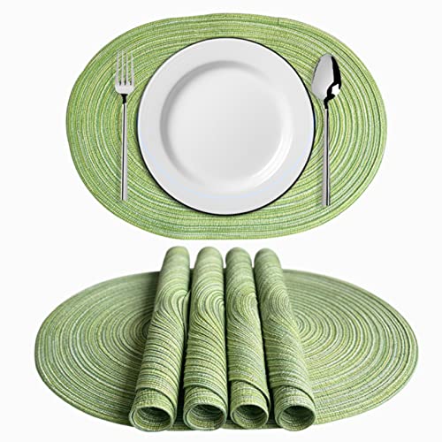 Blausky 6 stuks geweven placemats, ovaal placemat, dubbelzijdig antislip placemat, geweven tafelset placemat hittebestendig voor eetkamer keuken bruiloft feest, 50 x 35 cm, groen Blausky 6 stuks geweven placemats, ovaal placemat, dubbelzijdig antislip placemat, geweven tafelset placemat hittebestendig voor eetkamer keuken bruiloft feest, 50 x 35 cm, groen