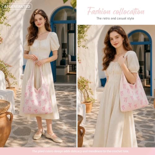 Image of hatisan Crochet Bag for Women, Handmade Knit Beach Tote Bag Summer
