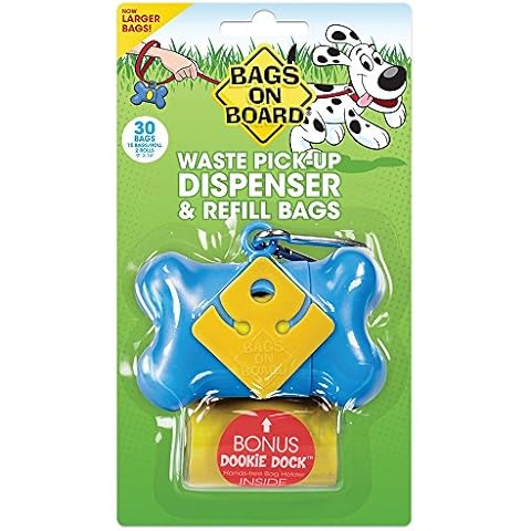 Bags on Board Dog Poo Pick-Up Bone Dispenser and Refill Bags, Blue Cover