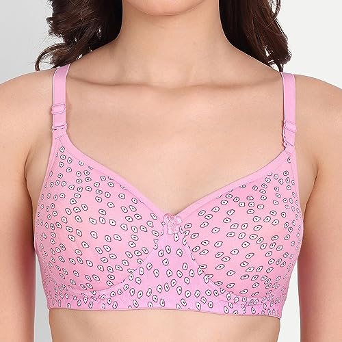 Image of Women Flower Printed Padded Bra - Made of Pure Cotton Full Coverage Non Wired Soft Cup for T-Shirt Saree Dress for Everyday