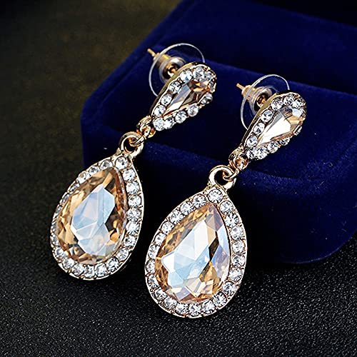 JWICOS Champagne Women Pear Shape Crystal Teardrop Earrings for Brides and Bridesmaids Wedding Trendy Unique Vintage Earrings for Prom or Party4