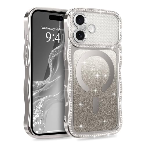 Lafunda Magnetic for iPhone 16 Case Glitter Wave Edge, Silver