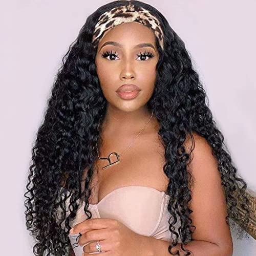 Image of Celiarita Headband Wig Human Hair Brazilian Deep Wave Human Hair Wigs for Black Women 30 inch Glueless Non Lace Front Wig Machine Made Curly Headband Wig Deep Wave 150% Density Natural Color
