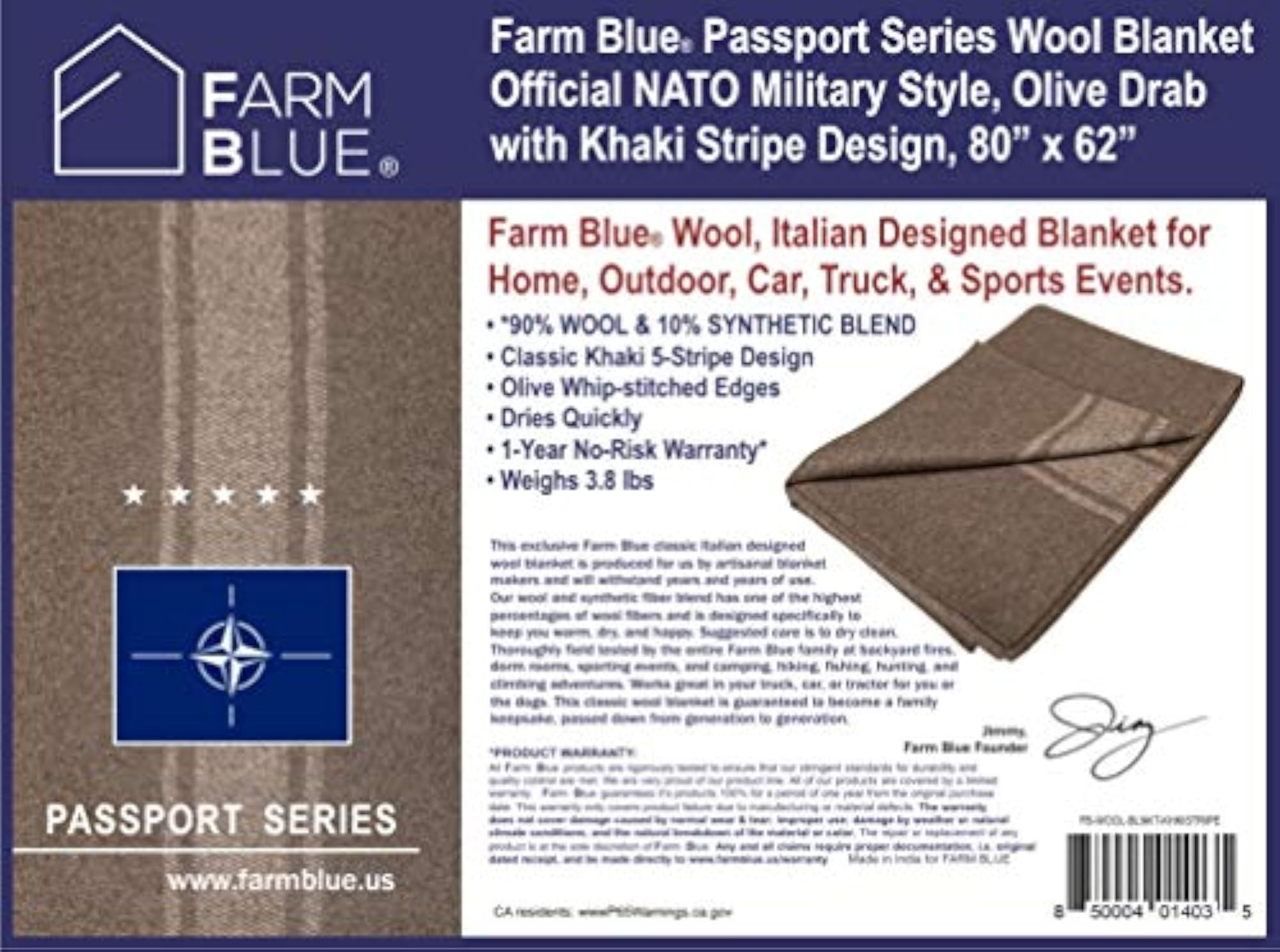 Wool Blanket Military Style for Camping