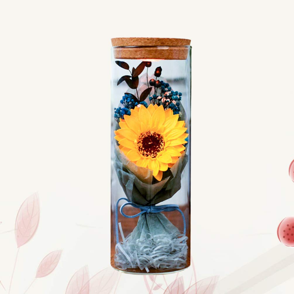 VALICLUD San Conservato Vero Fiore Eterno Giallo Girasole in Bottiglia Luce Notturna Led Luminoso Sapone Ornamento Floreale con per Matrimonio Capodanno Che Desidera Regalo