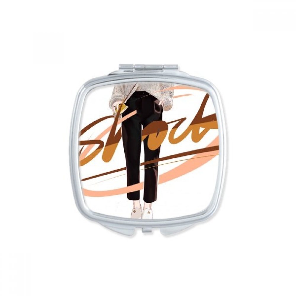 Miroir carré de maquillage compact portable au design illustration de fille